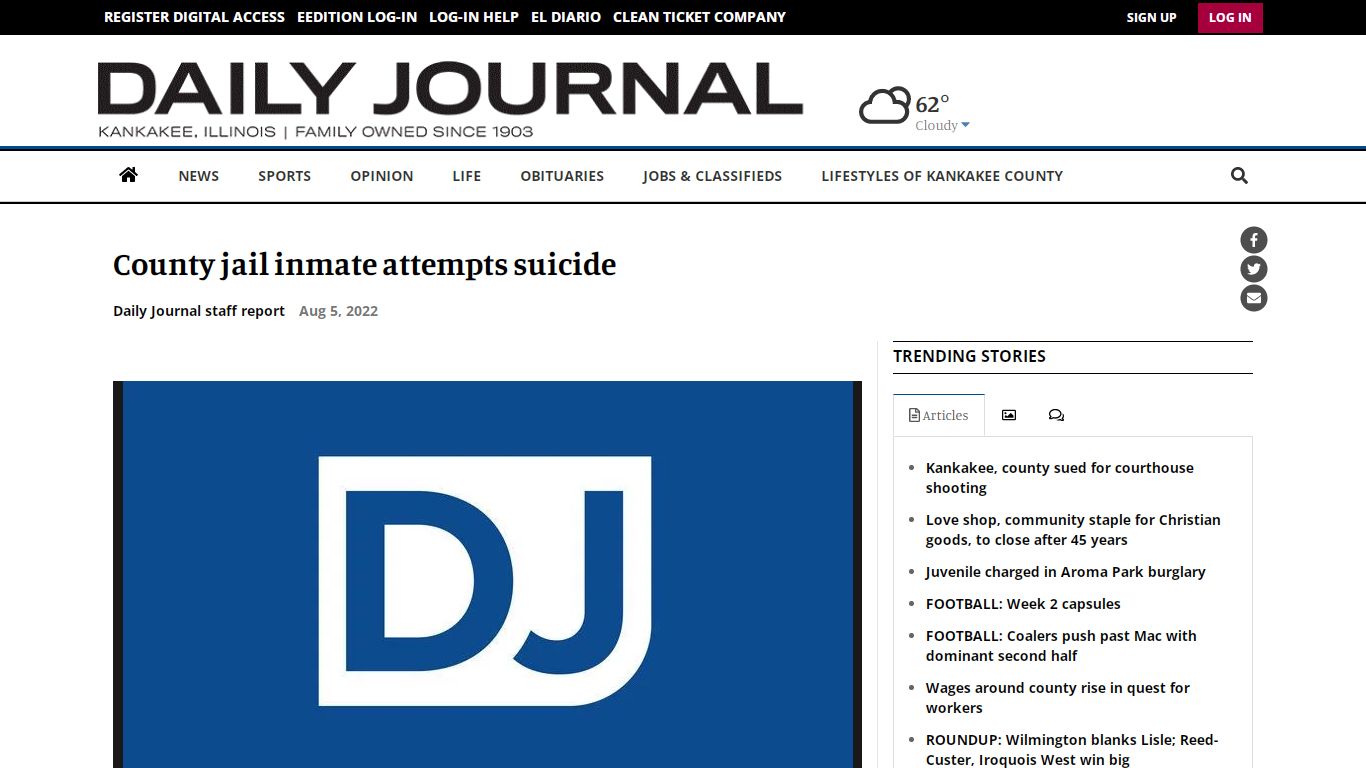 County jail inmate attempts suicide | Local News | daily-journal.com