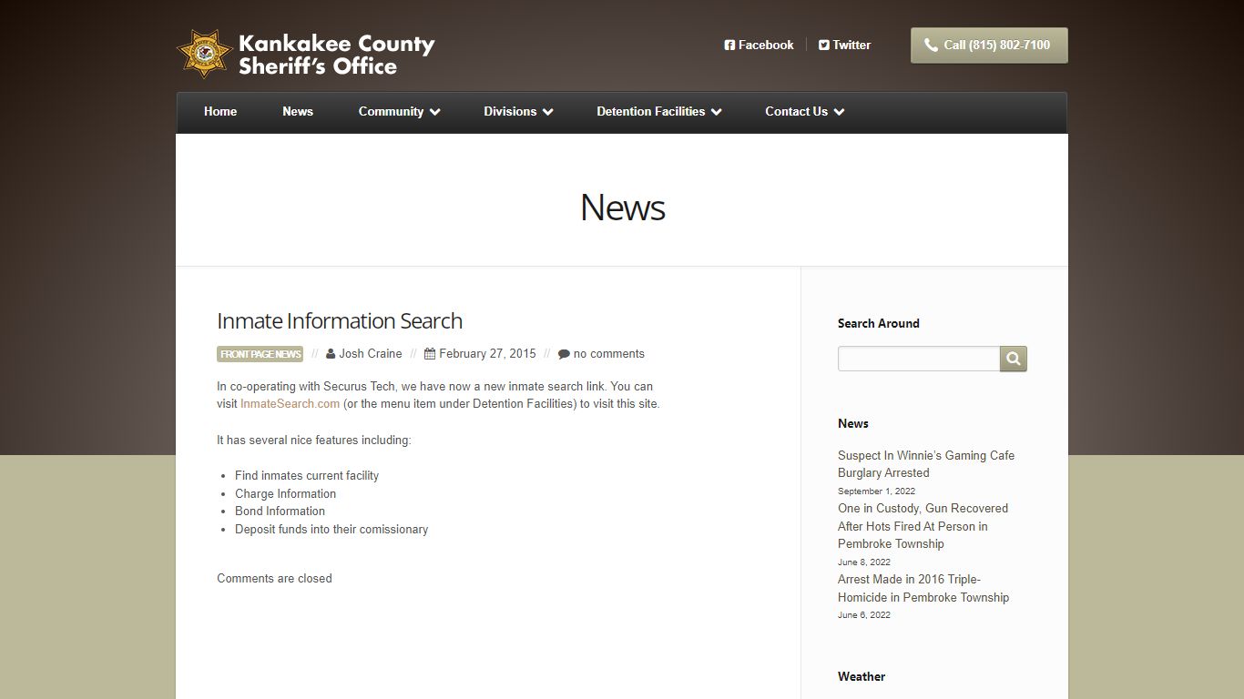 Inmate Information Search | Kankakee County Sheriff