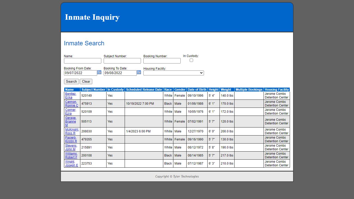 Inmate Search